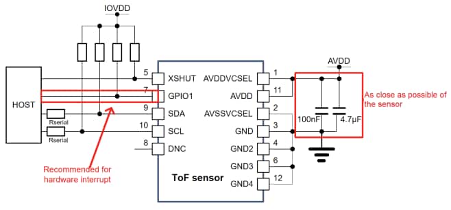 Schaltplan - STMicroelectronics VL53L4ED ToF-Näherungssensor mit hoher Genauigkeit